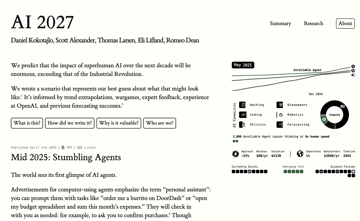 2027年までのAI技術の発展と社会的影響を予測したシナリオを論じた「AI-2027.com」