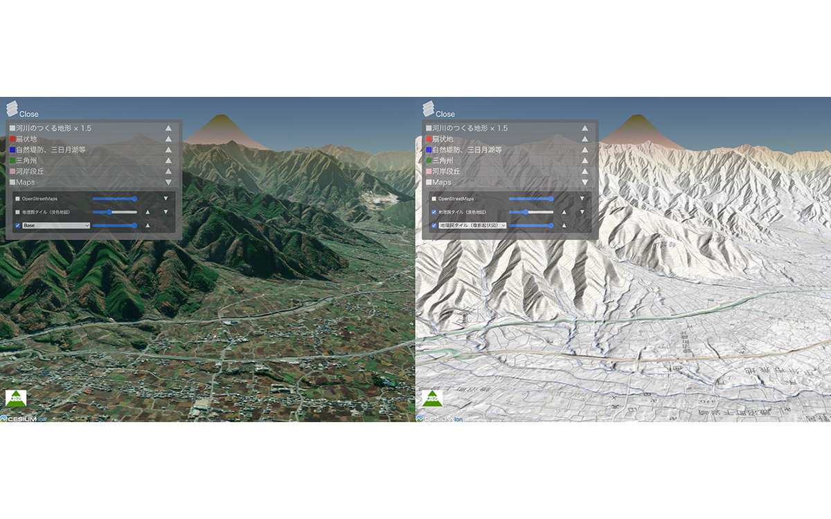 CesiumJSと地理院タイルを利用して作成した俯瞰図